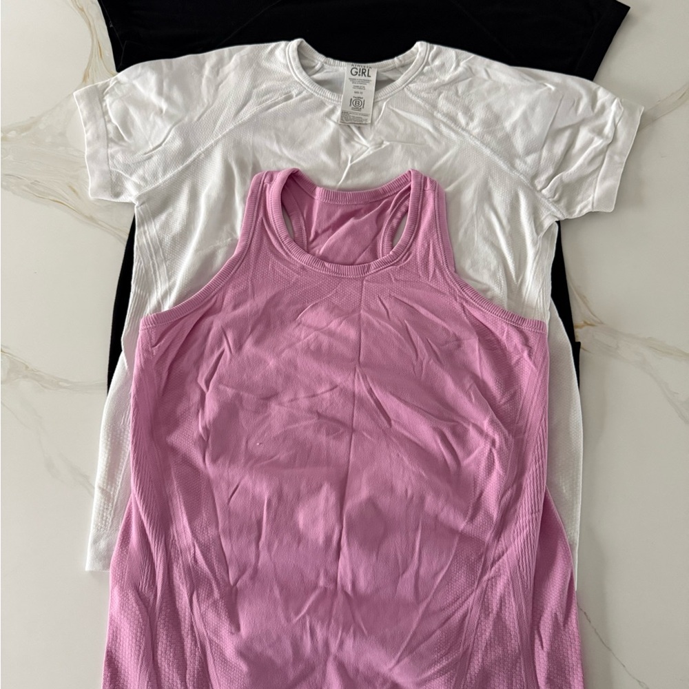 Athleta Kids Pink, White, and Black Tops